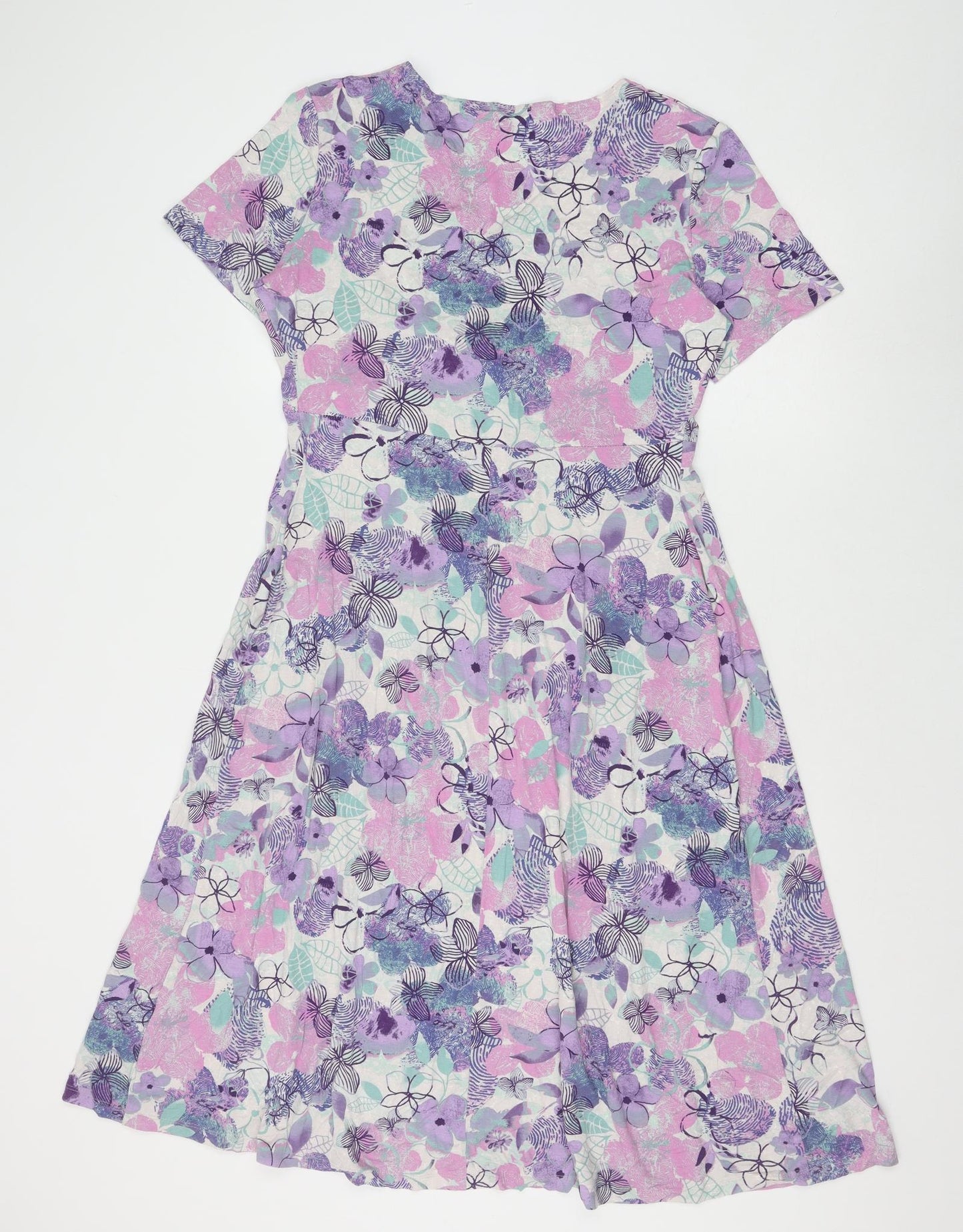 Honor Millburn Womens Purple Floral Viscose A-Line Size 14 V-Neck Pullover