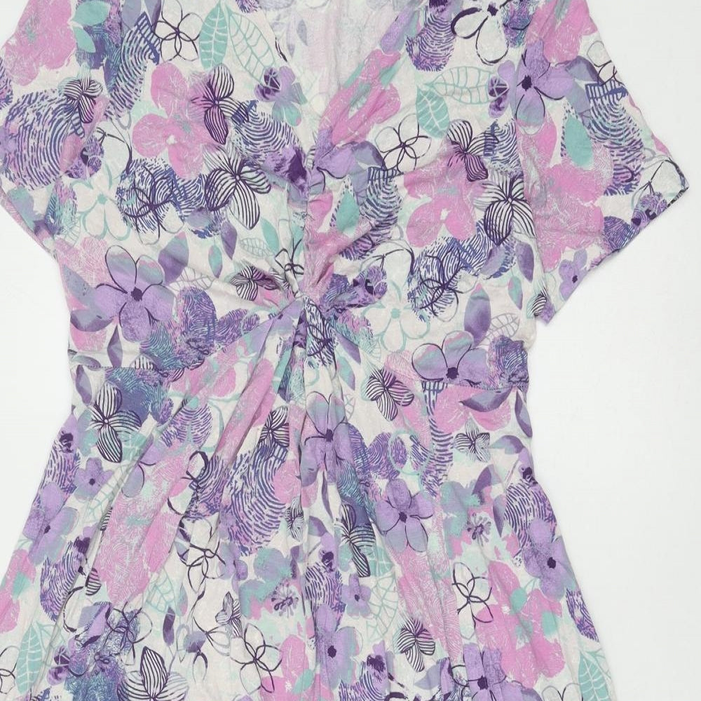 Honor Millburn Womens Purple Floral Viscose A-Line Size 14 V-Neck Pullover