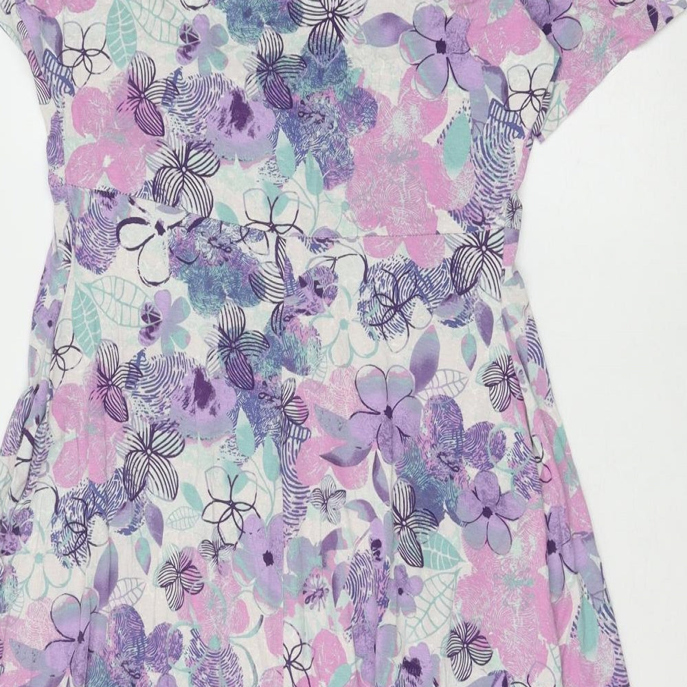 Honor Millburn Womens Purple Floral Viscose A-Line Size 14 V-Neck Pullover