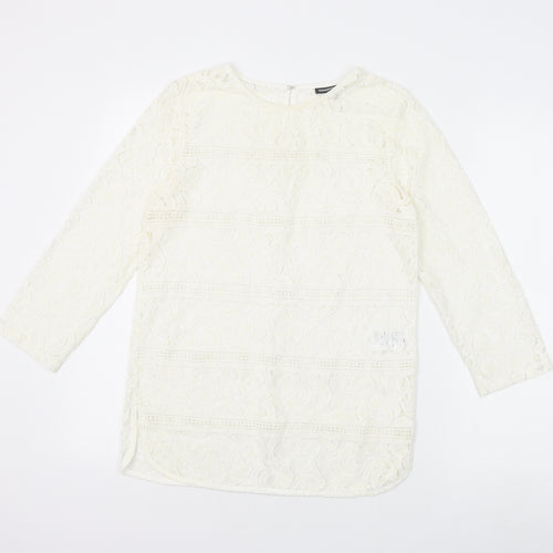 Warehouse Womens White Polyamide Basic Blouse Size 8 Round Neck