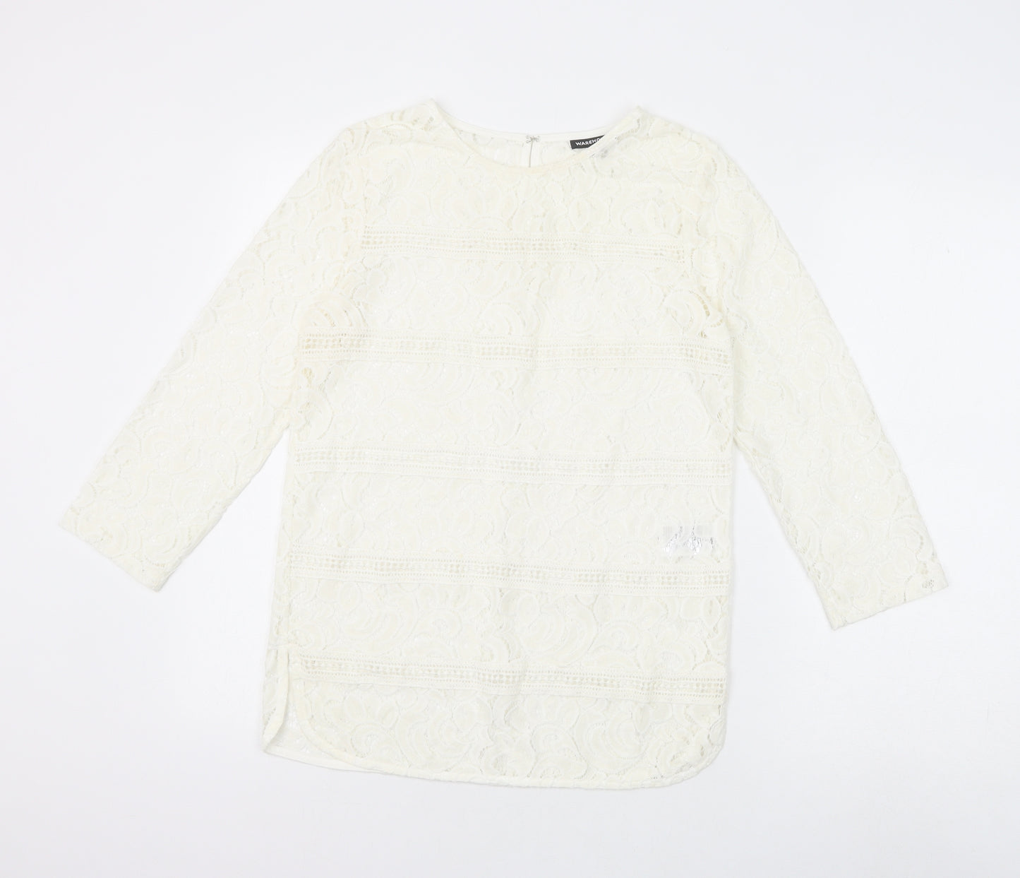 Warehouse Womens White Polyamide Basic Blouse Size 8 Round Neck