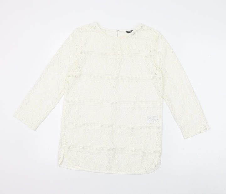 Warehouse Womens White Polyamide Basic Blouse Size 8 Round Neck