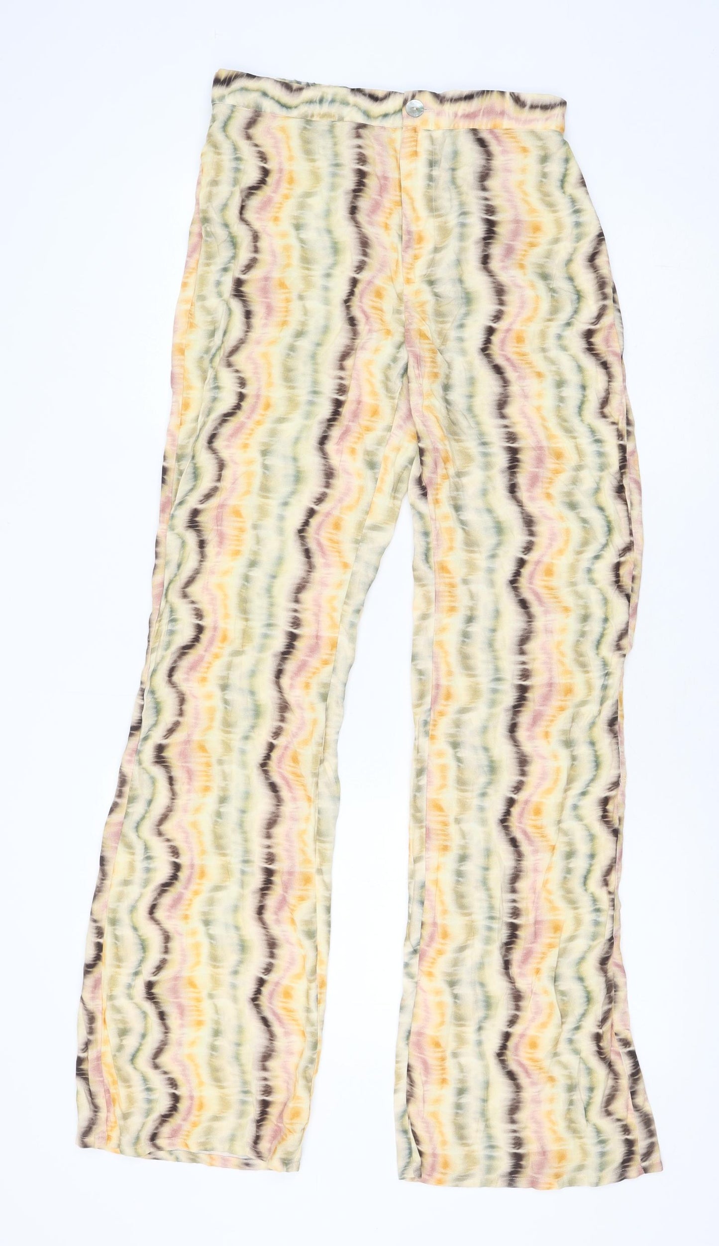 Pull&Bear Womens Multicoloured Geometric Viscose Trousers Size M Regular Zip