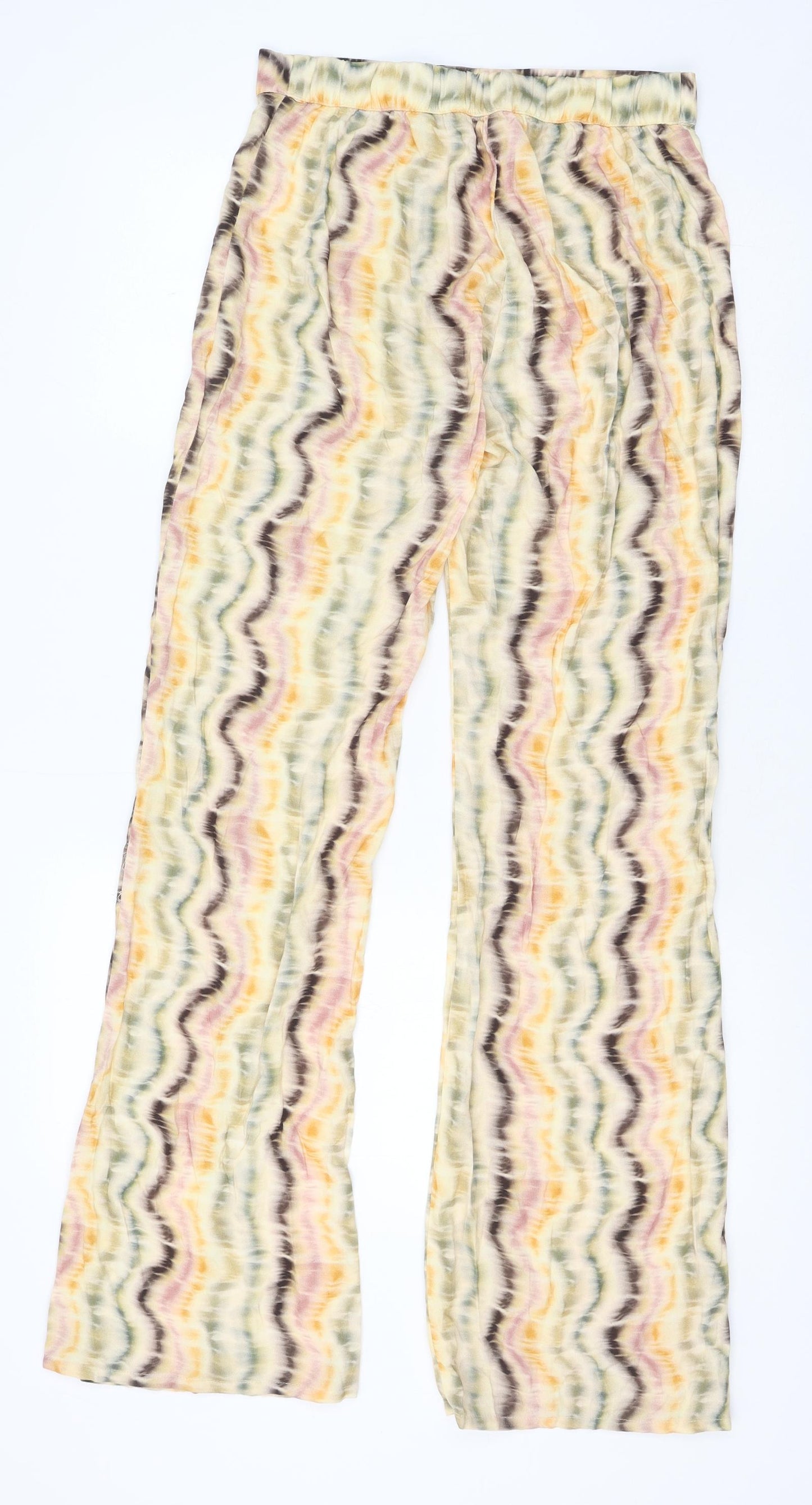 Pull&Bear Womens Multicoloured Geometric Viscose Trousers Size M Regular Zip