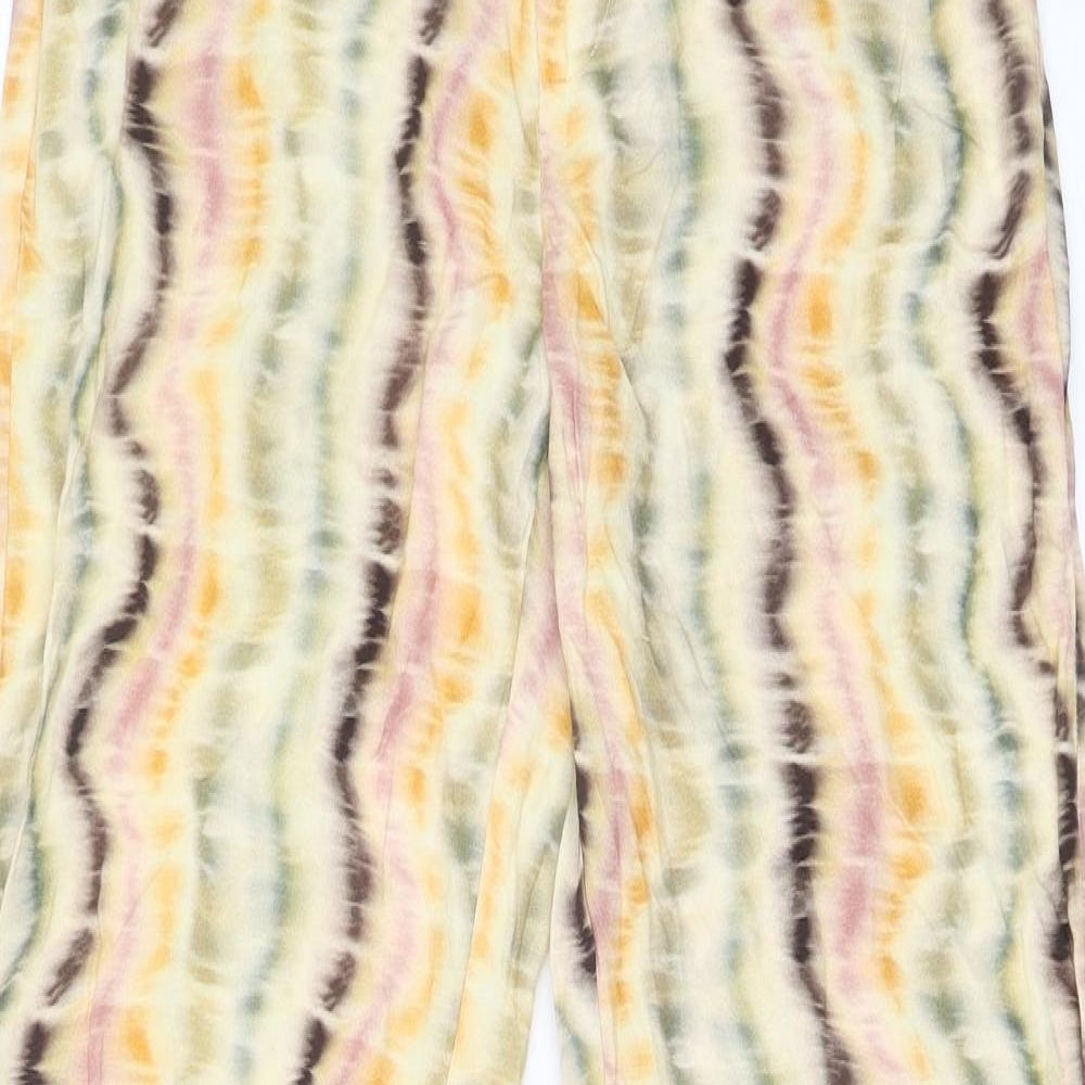 Pull&Bear Womens Multicoloured Geometric Viscose Trousers Size M Regular Zip