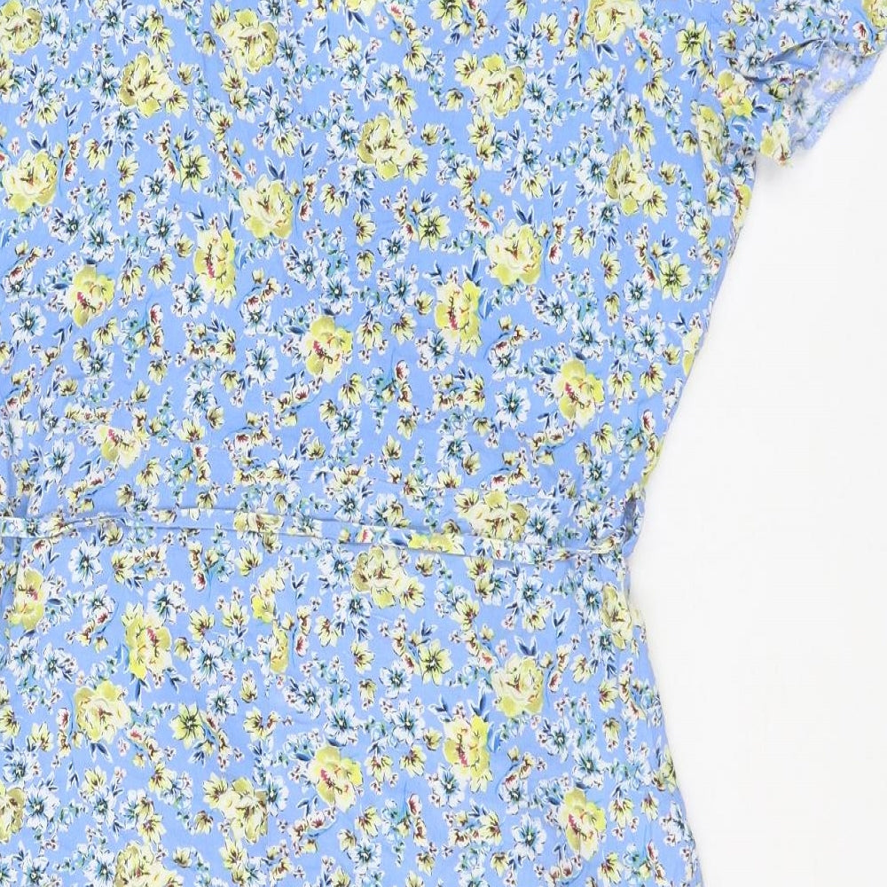 Primark Womens Blue Floral Viscose Wrap Dress Size 12 V-Neck Tie