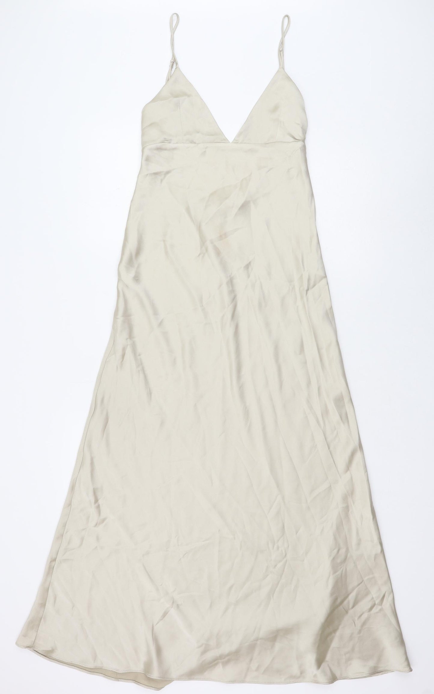 Zara Womens Gold Polyester Maxi Size S V-Neck Zip