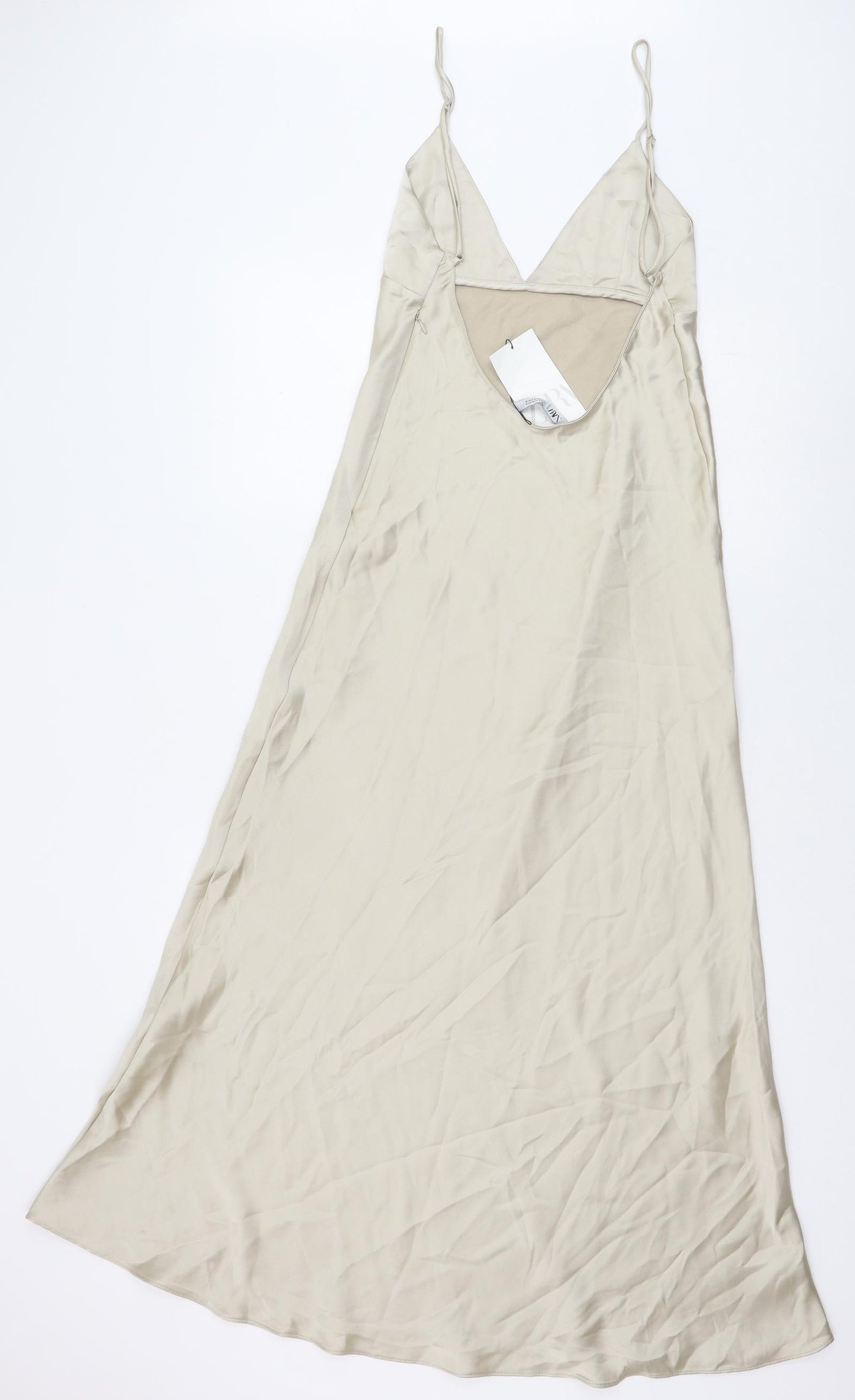 Zara Womens Gold Polyester Maxi Size S V-Neck Zip