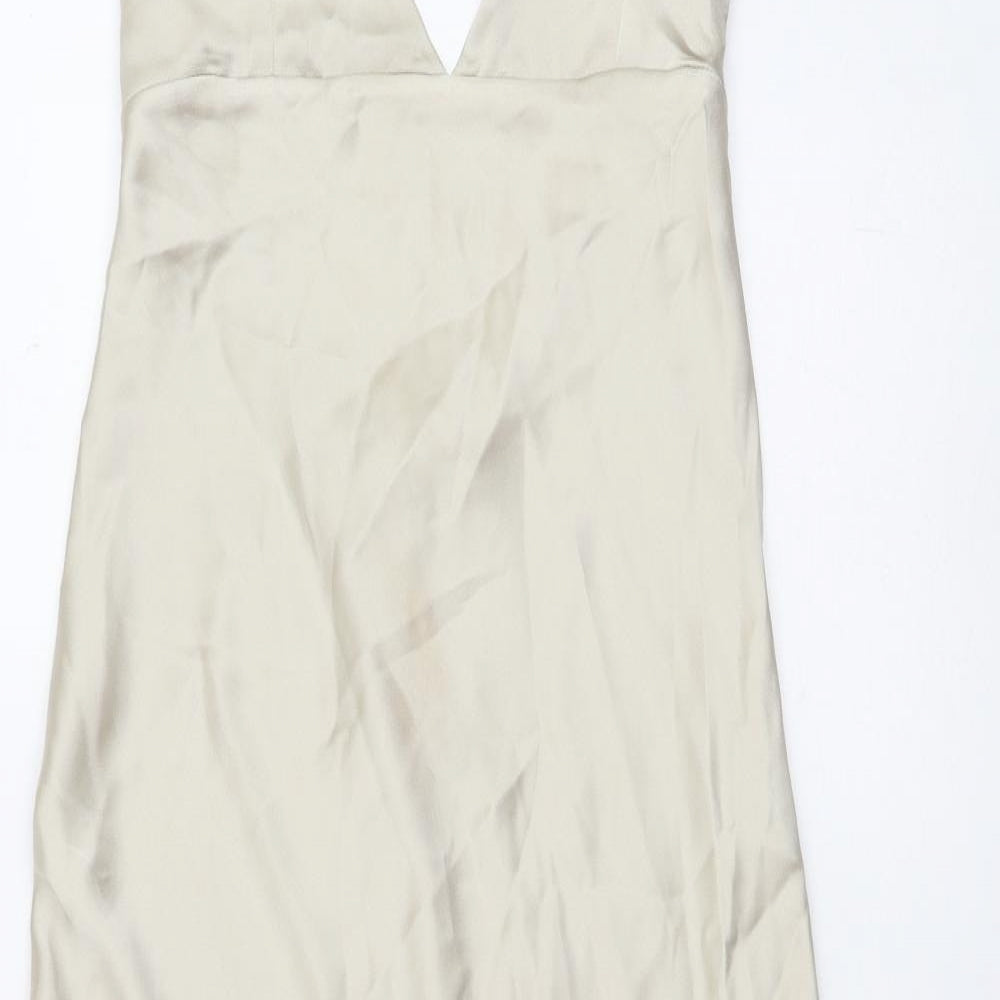 Zara Womens Gold Polyester Maxi Size S V-Neck Zip