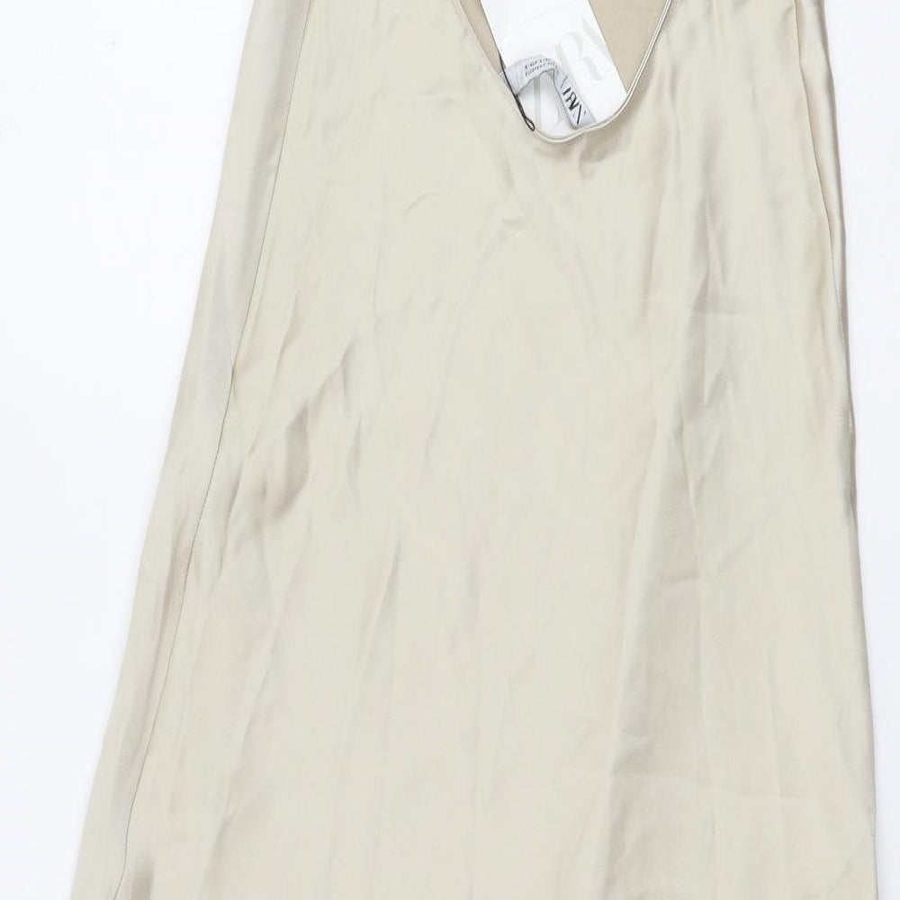 Zara Womens Gold Polyester Maxi Size S V-Neck Zip