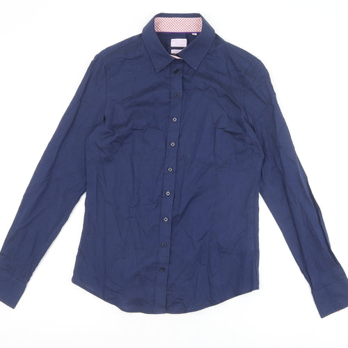 Gianni Feraud Womens Blue 100% Cotton Basic Button-Up Size 8 Collared