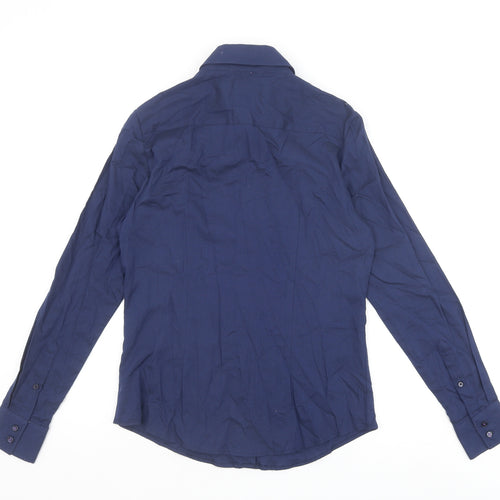 Gianni Feraud Womens Blue 100% Cotton Basic Button-Up Size 8 Collared