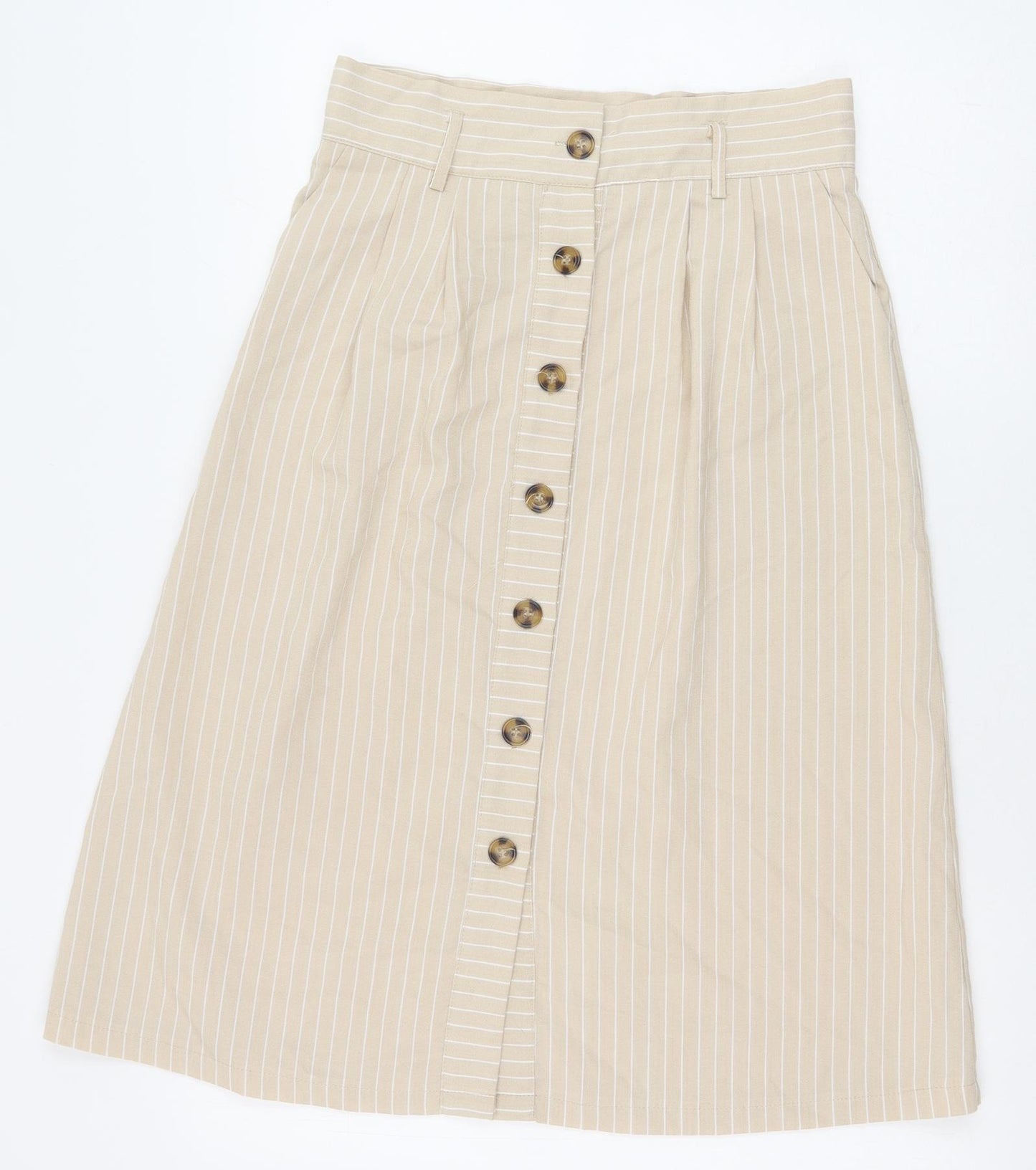 IVIVI Womens Beige Striped Polyester Swing Skirt Size L Button