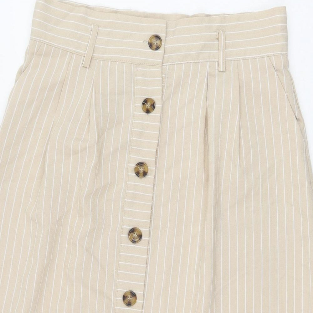 IVIVI Womens Beige Striped Polyester Swing Skirt Size L Button