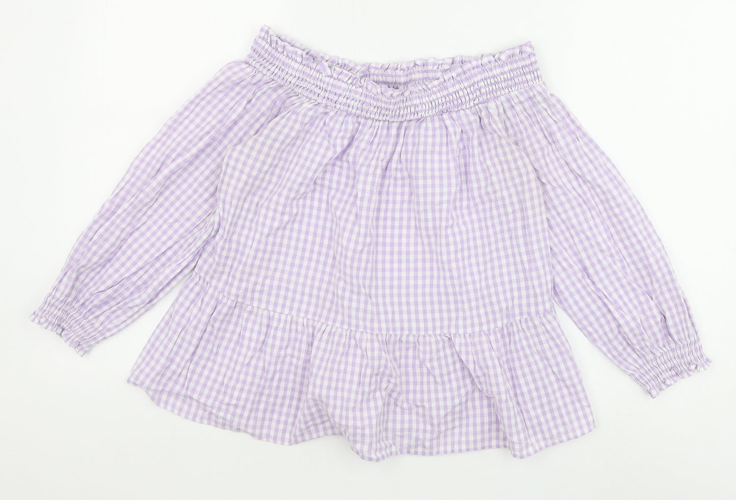 Papaya Womens Purple Check 100% Cotton Basic Blouse Size 8 Boat Neck
