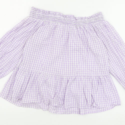 Papaya Womens Purple Check 100% Cotton Basic Blouse Size 8 Boat Neck