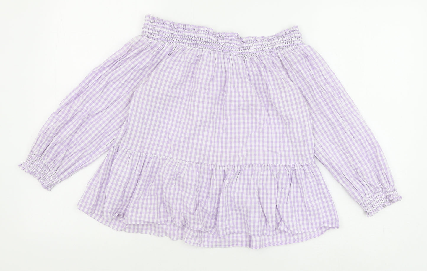 Papaya Womens Purple Check 100% Cotton Basic Blouse Size 8 Boat Neck
