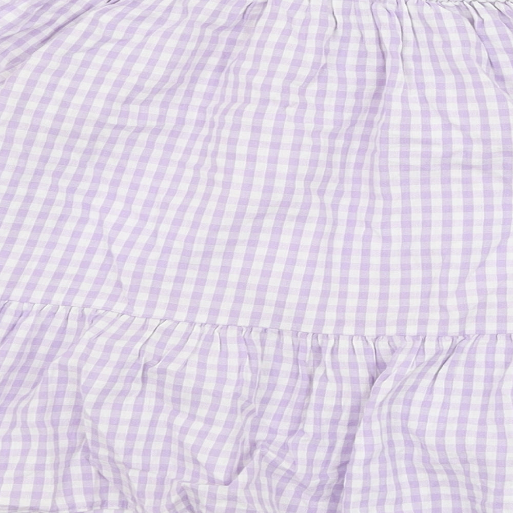 Papaya Womens Purple Check 100% Cotton Basic Blouse Size 8 Boat Neck