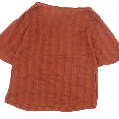 Zara Womens Brown Polyester Basic T-Shirt Size S Round Neck