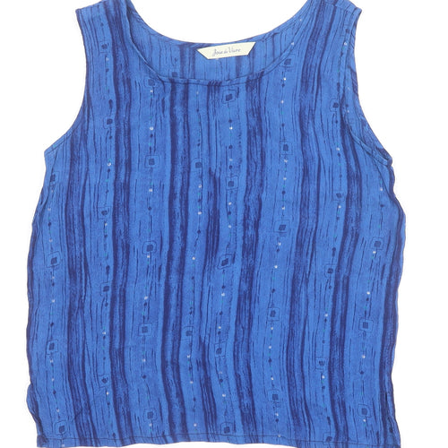 Joie de Vivre Womens Blue Geometric Viscose Basic Tank Size 10 Round Neck