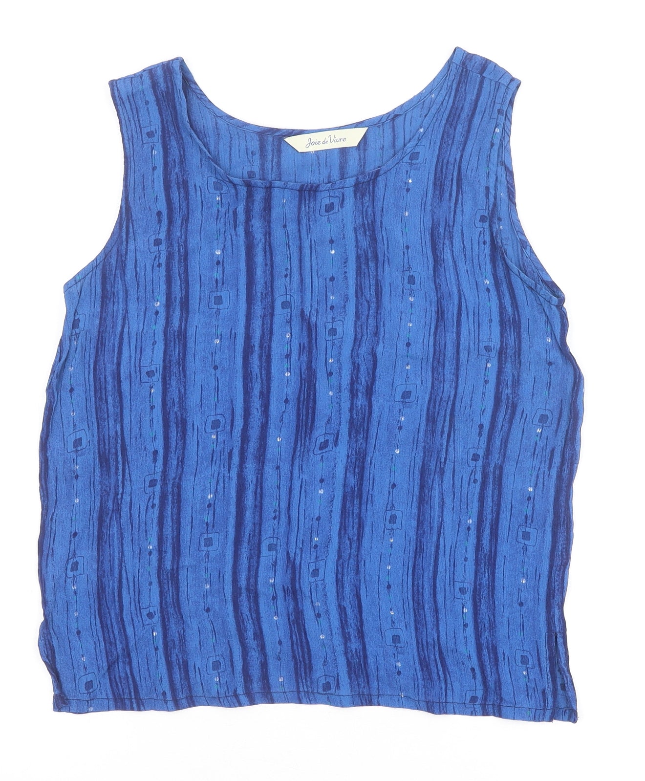 Joie de Vivre Womens Blue Geometric Viscose Basic Tank Size 10 Round Neck