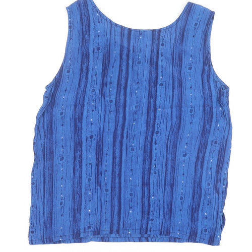 Joie de Vivre Womens Blue Geometric Viscose Basic Tank Size 10 Round Neck