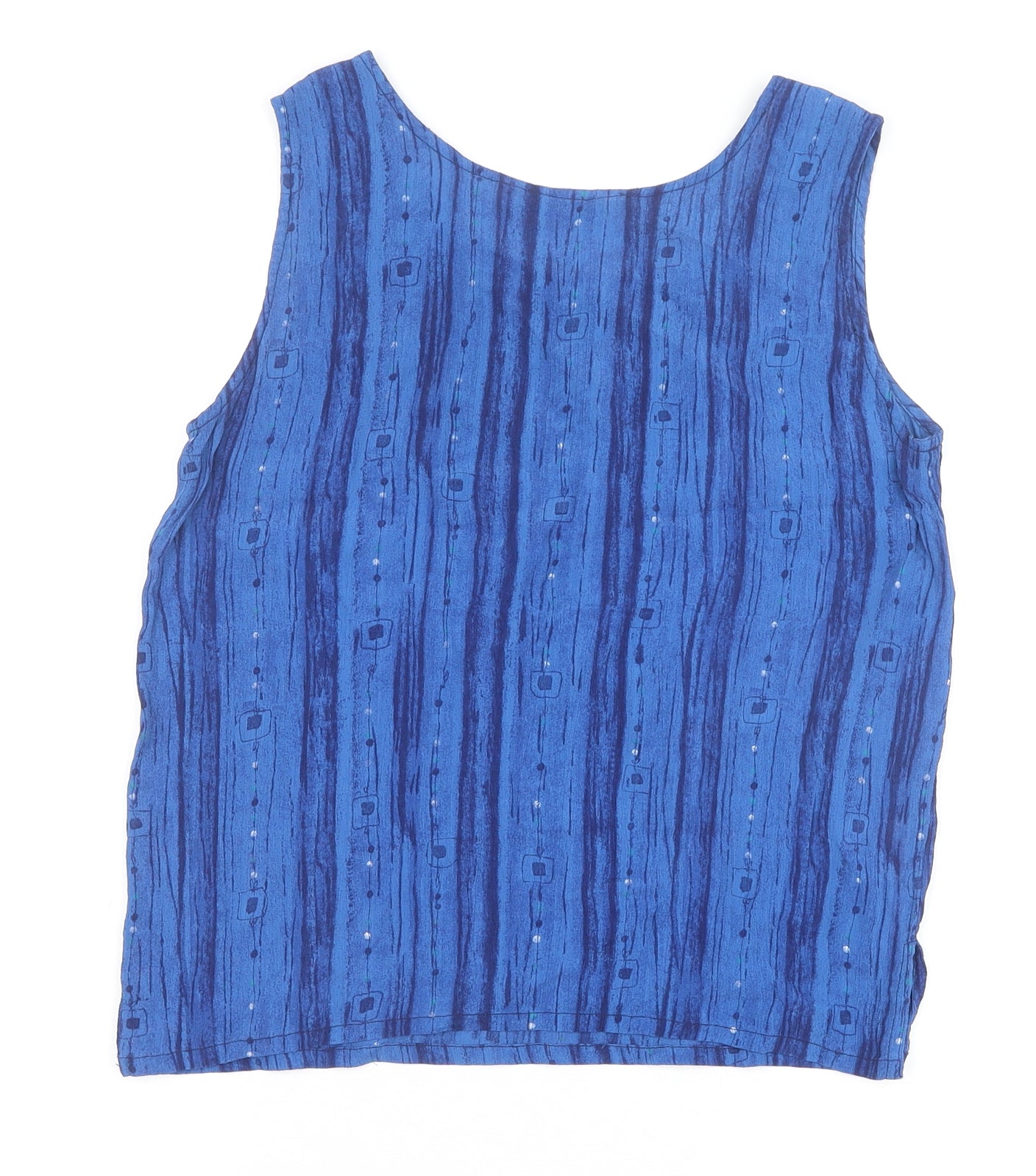 Joie de Vivre Womens Blue Geometric Viscose Basic Tank Size 10 Round Neck