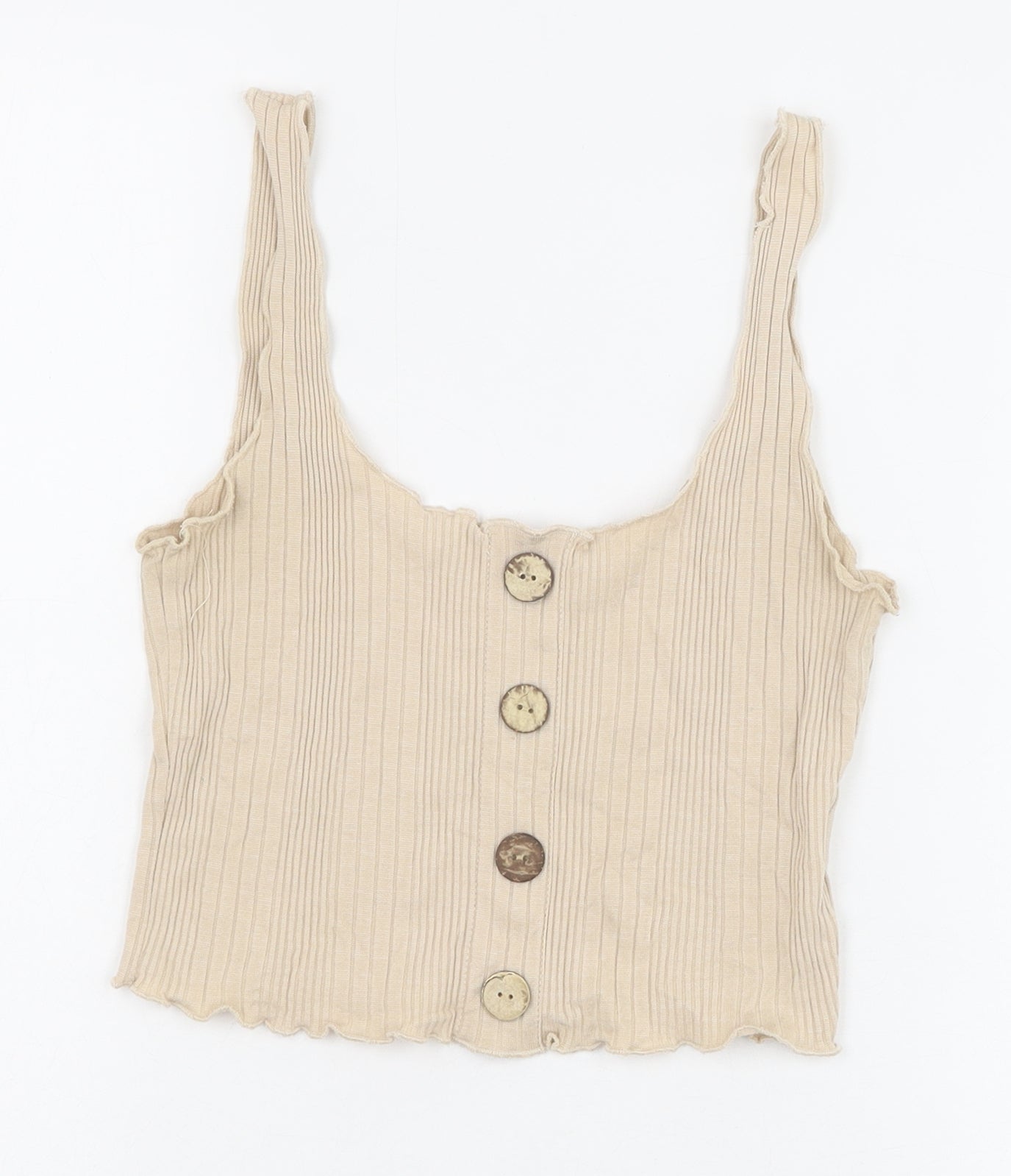 Ally Womens Beige Cotton Cropped Tank Size S Round Neck
