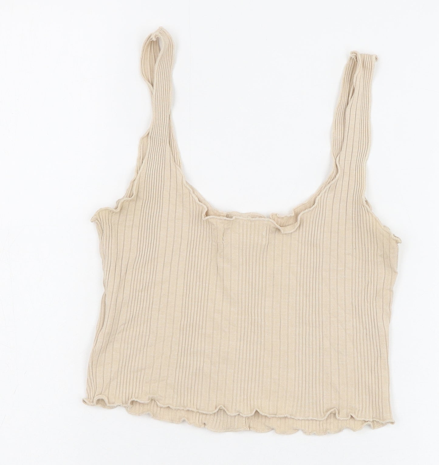 Ally Womens Beige Cotton Cropped Tank Size S Round Neck
