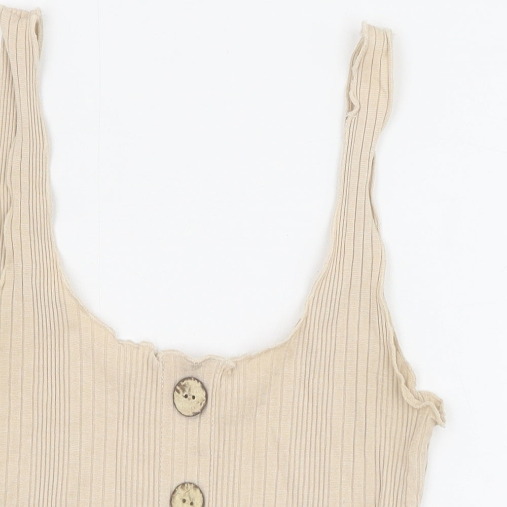 Ally Womens Beige Cotton Cropped Tank Size S Round Neck