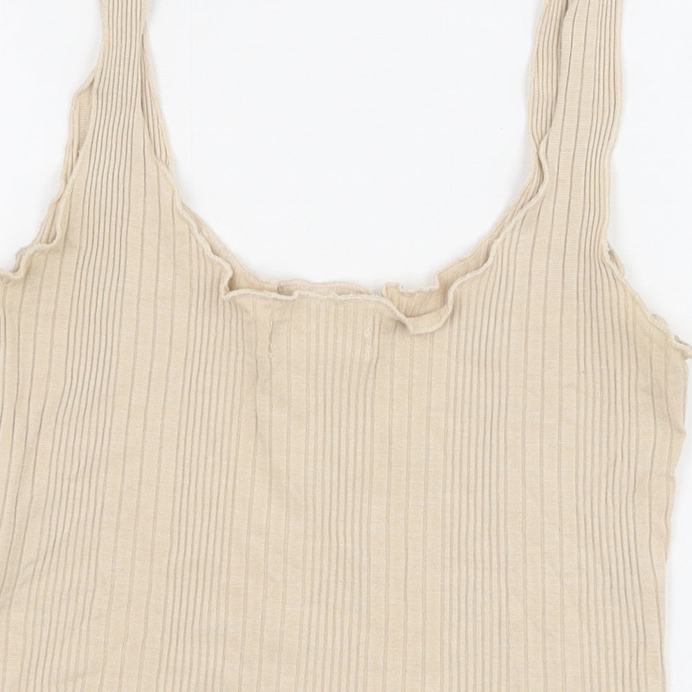 Ally Womens Beige Cotton Cropped Tank Size S Round Neck