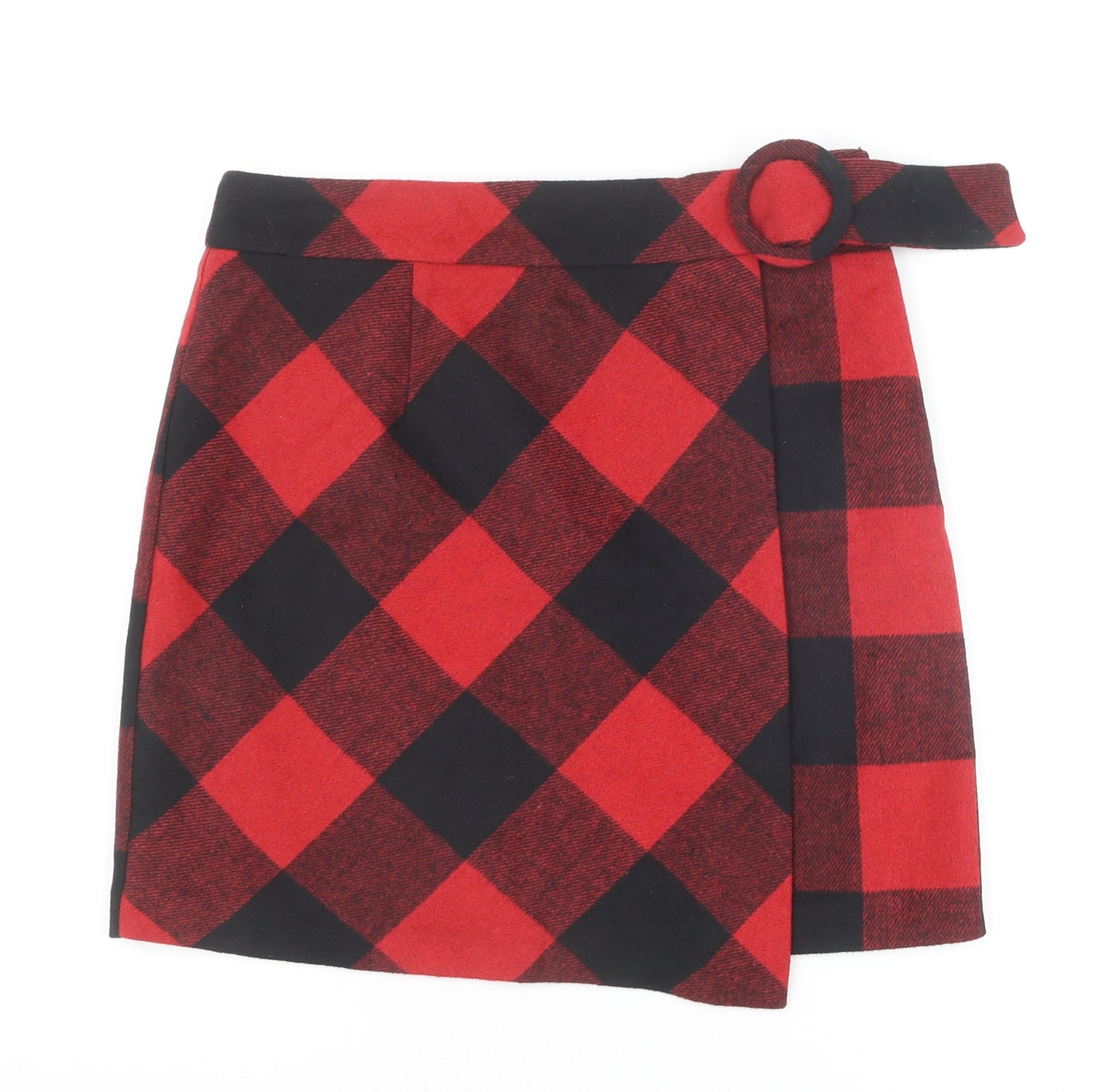 NEXT Womens Red Check Polyester Straight & Pencil Skirt Size 8 Zip