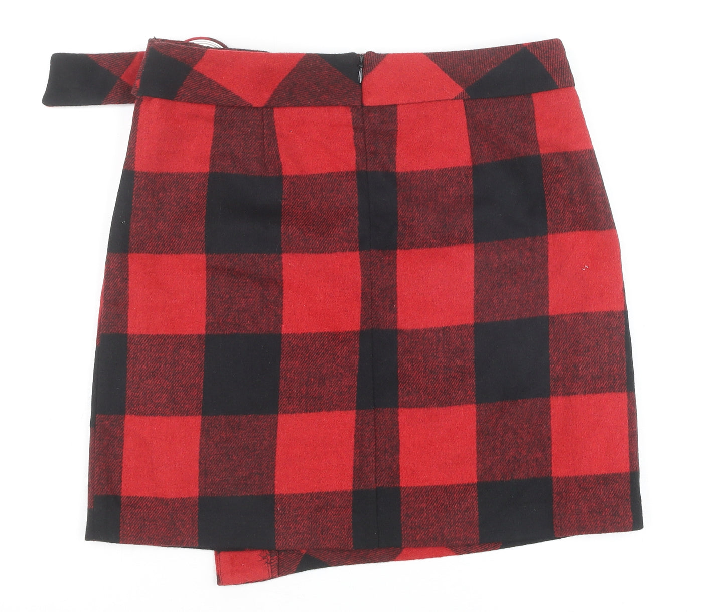 NEXT Womens Red Check Polyester Straight & Pencil Skirt Size 8 Zip
