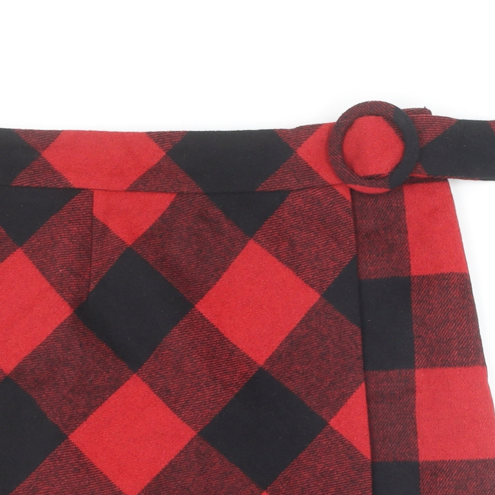 NEXT Womens Red Check Polyester Straight & Pencil Skirt Size 8 Zip