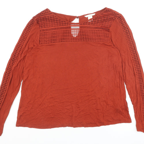 H&M Womens Brown Viscose Basic Blouse Size L Round Neck - Lace Detail
