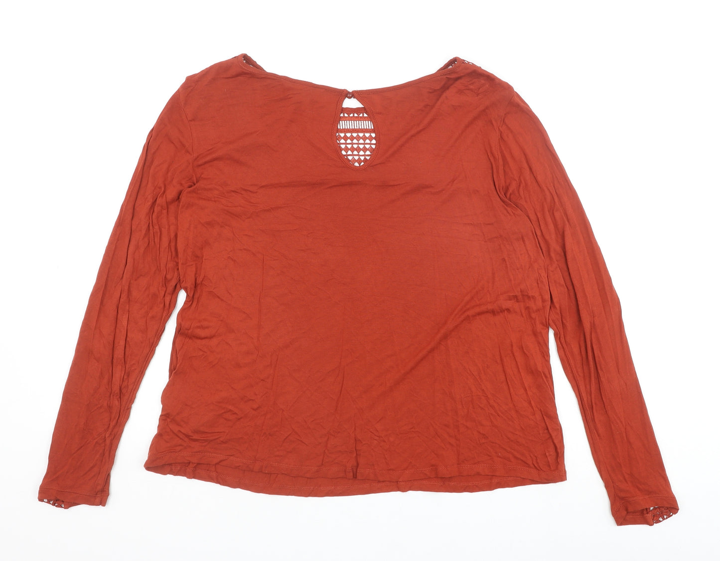 H&M Womens Brown Viscose Basic Blouse Size L Round Neck - Lace Detail