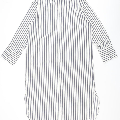 H&M Womens Grey Striped Polyester Shirt Dress Size S Collared Button