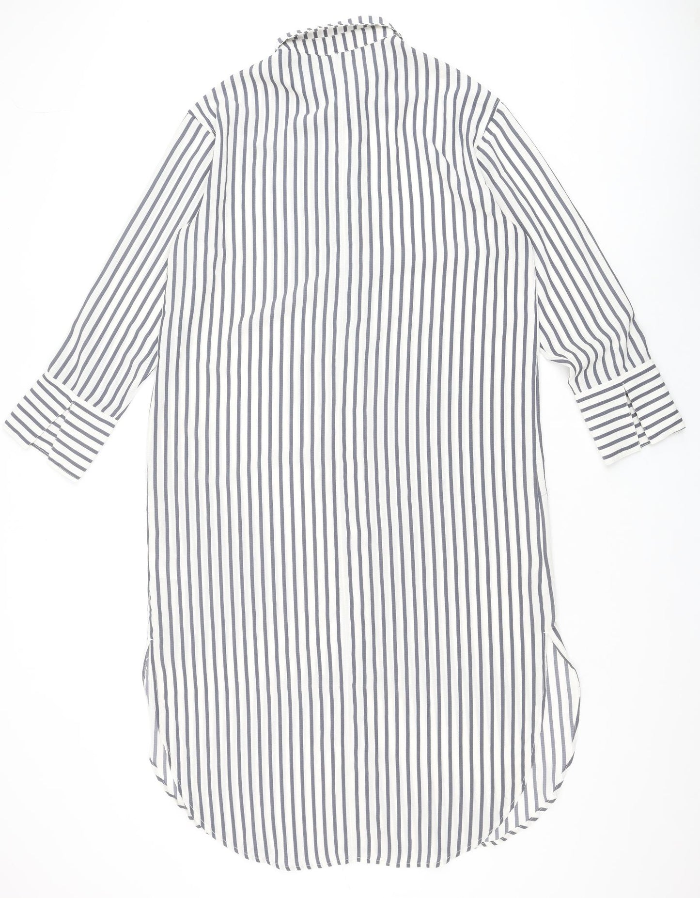 H&M Womens Grey Striped Polyester Shirt Dress Size S Collared Button