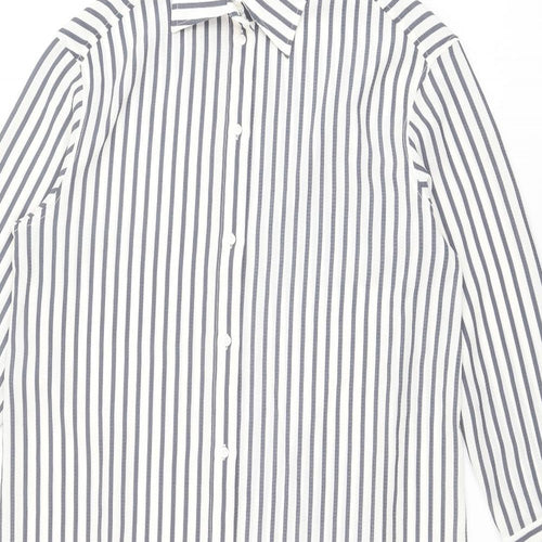 H&M Womens Grey Striped Polyester Shirt Dress Size S Collared Button