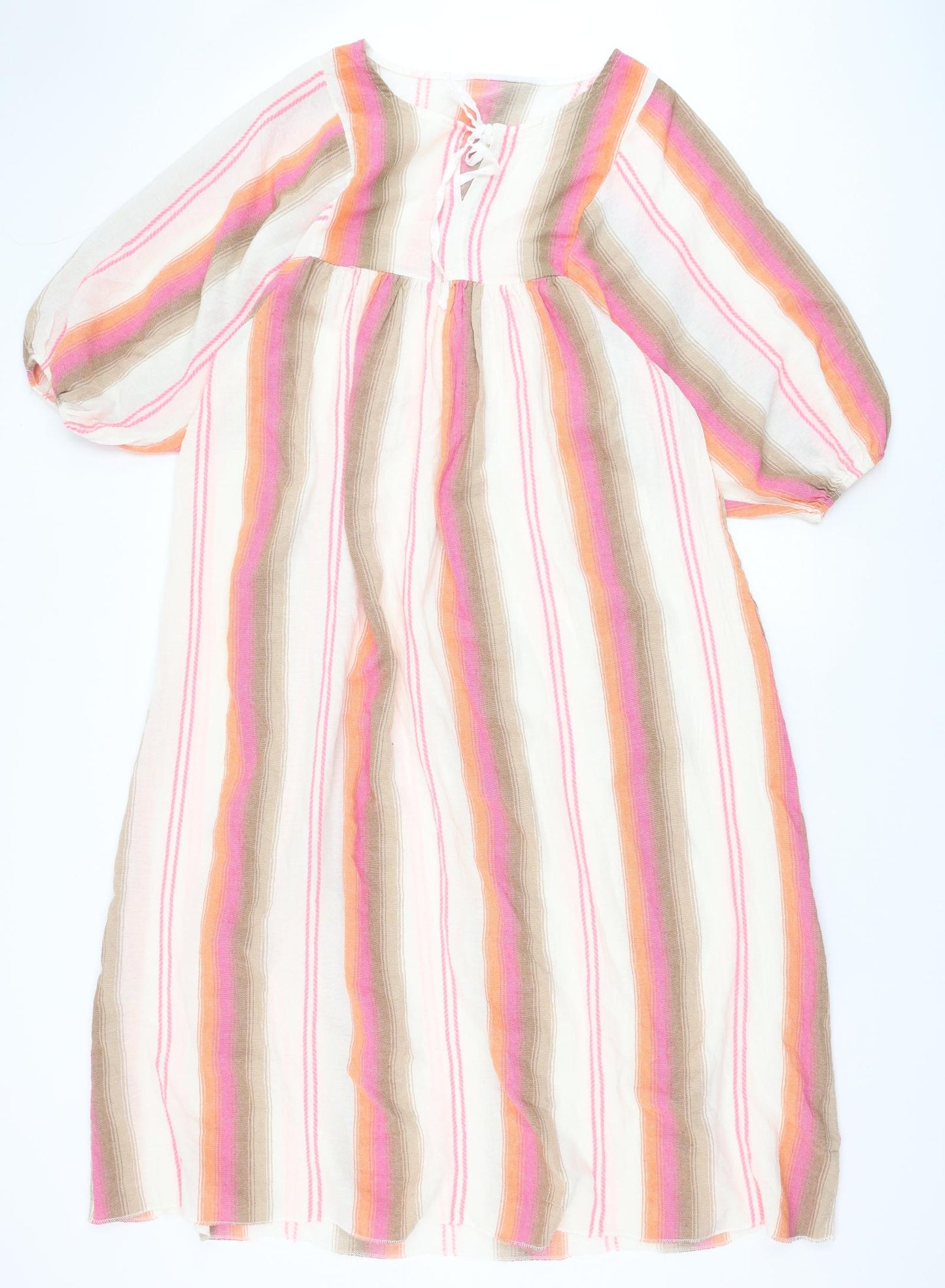 Preworn Womens Multicoloured Striped Cotton Trapeze & Swing One Size Round Neck Tie