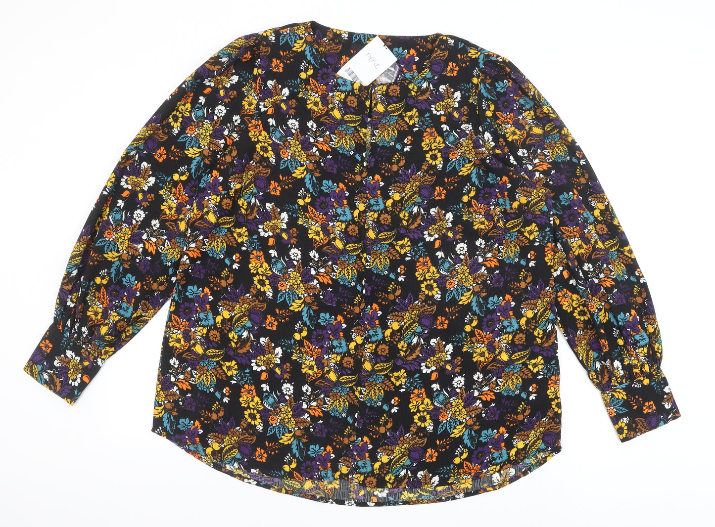 NEXT Womens Black Floral Polyester Basic Blouse Size 20 Round Neck