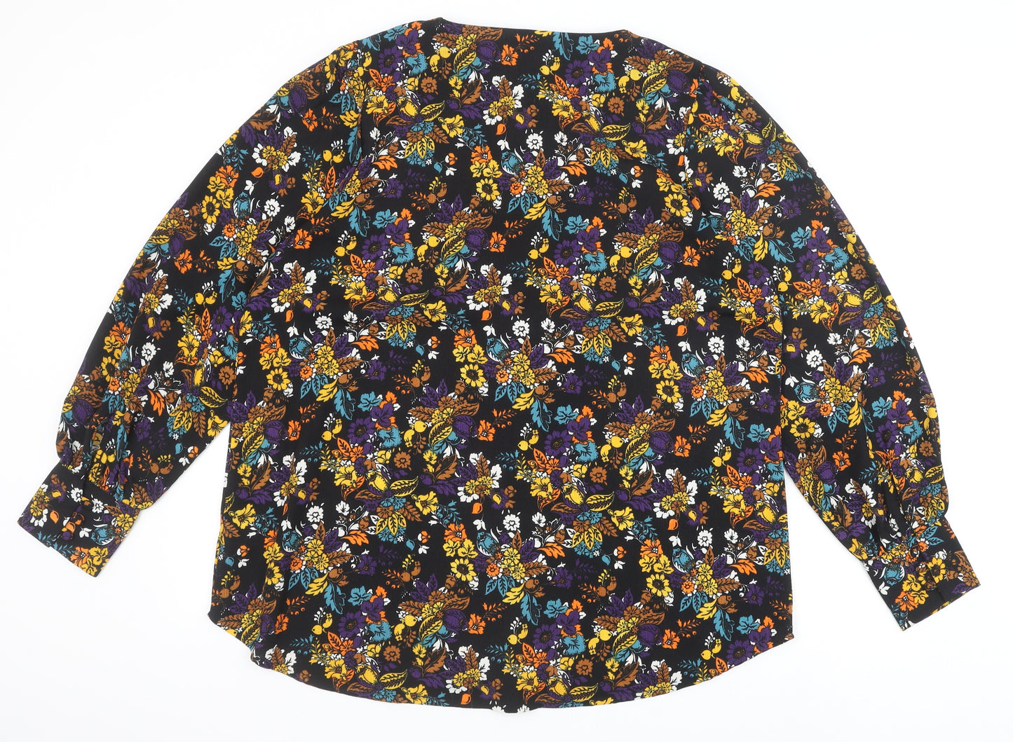 NEXT Womens Black Floral Polyester Basic Blouse Size 20 Round Neck
