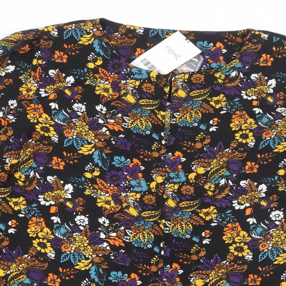 NEXT Womens Black Floral Polyester Basic Blouse Size 20 Round Neck