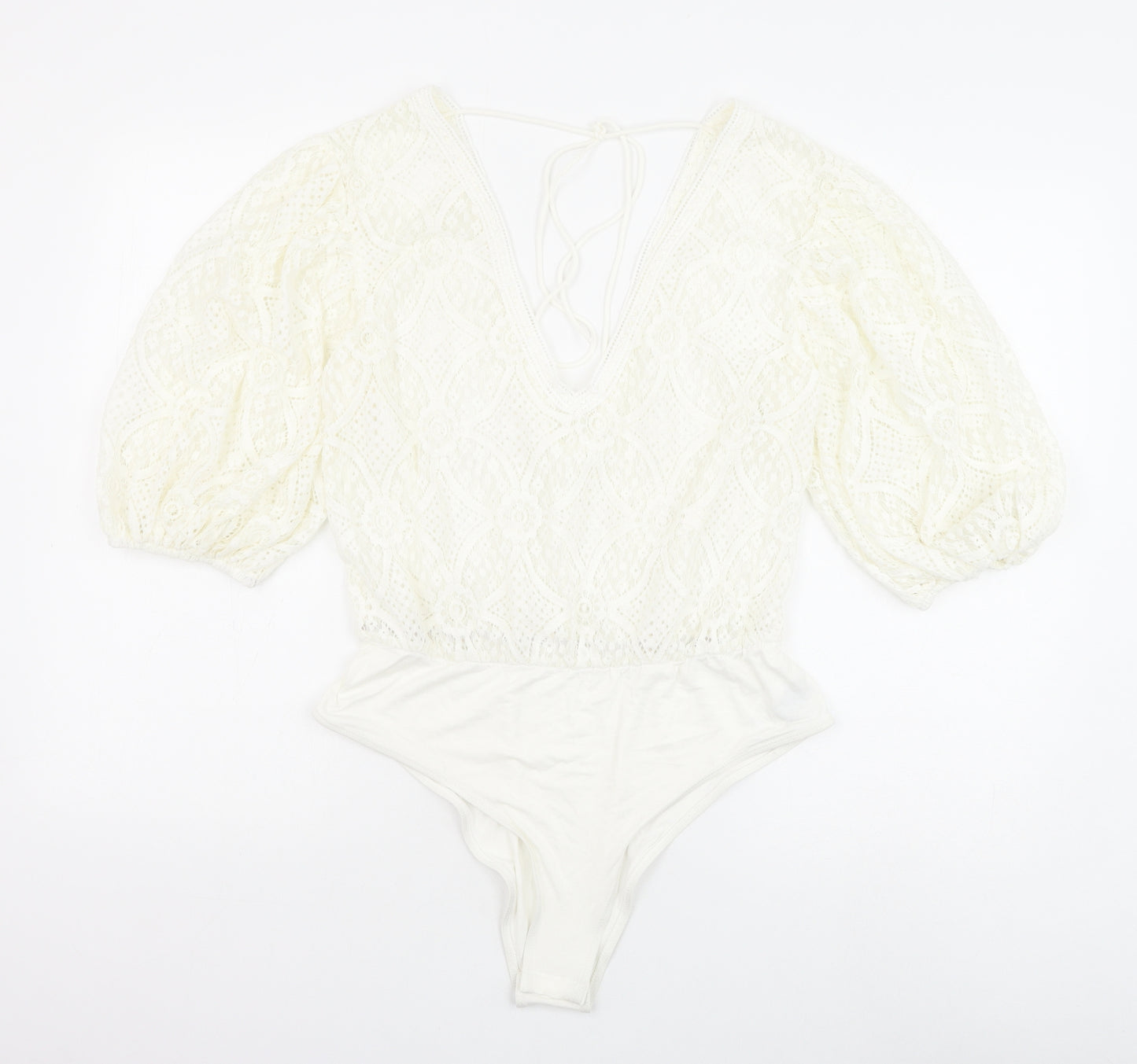 SheIn Womens White Cotton Bodysuit One-Piece Size L Snap