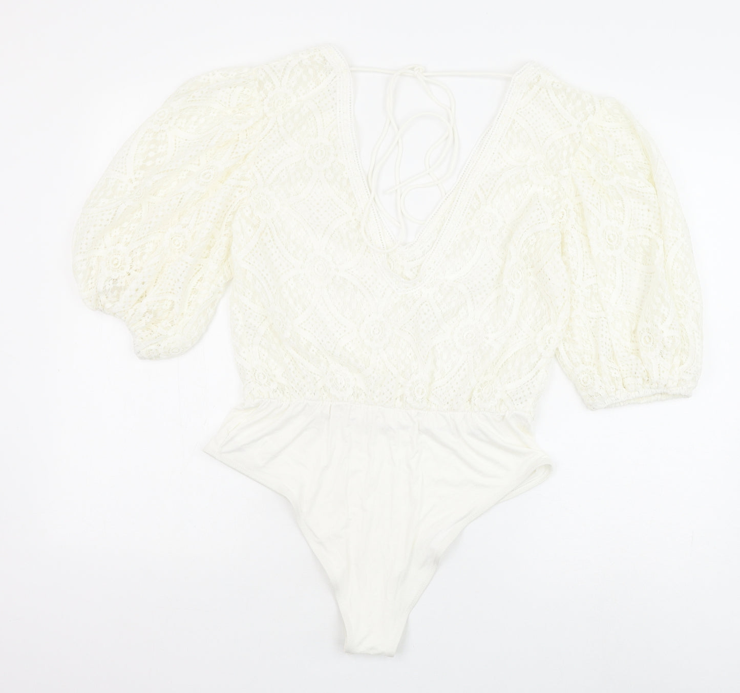 SheIn Womens White Cotton Bodysuit One-Piece Size L Snap