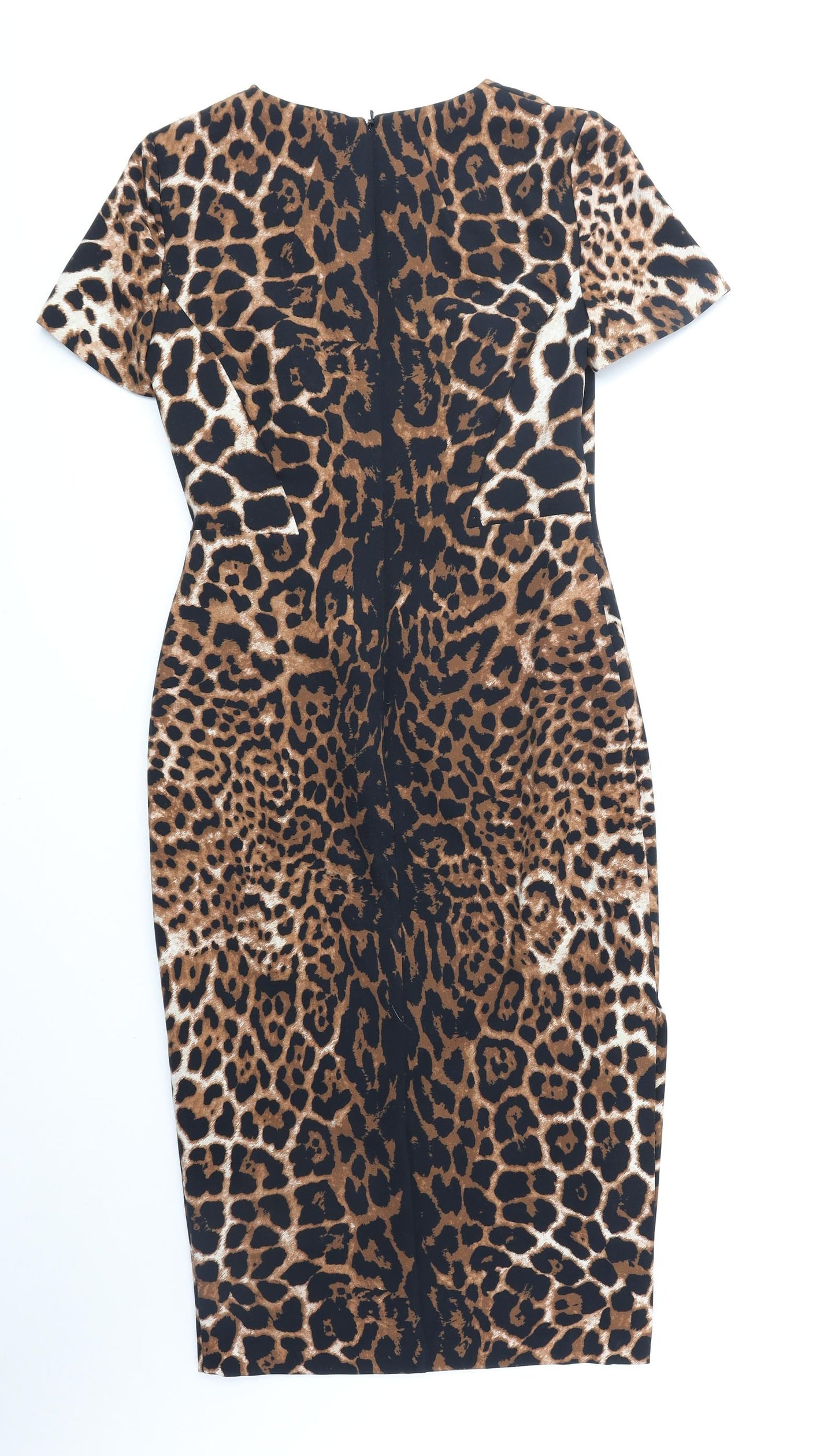 Per Una Womens Brown Animal Print Polyester Bodycon Size 10 V-Neck Zip - Leopard Print