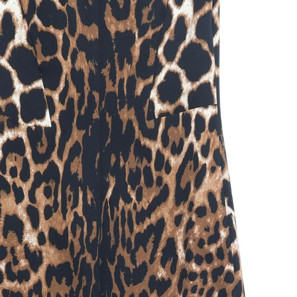 Per Una Womens Brown Animal Print Polyester Bodycon Size 10 V-Neck Zip - Leopard Print