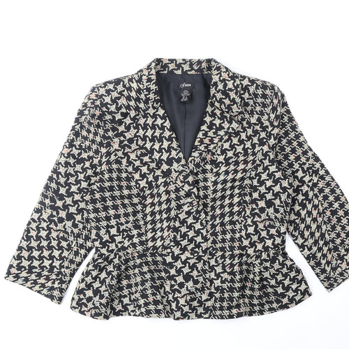 Fusion Womens Black Geometric Jacket Blazer Size XL Button