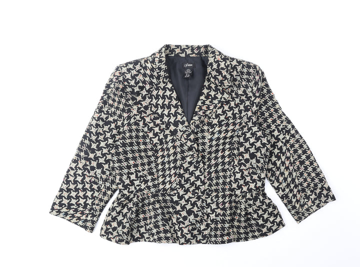 Fusion Womens Black Geometric Jacket Blazer Size XL Button