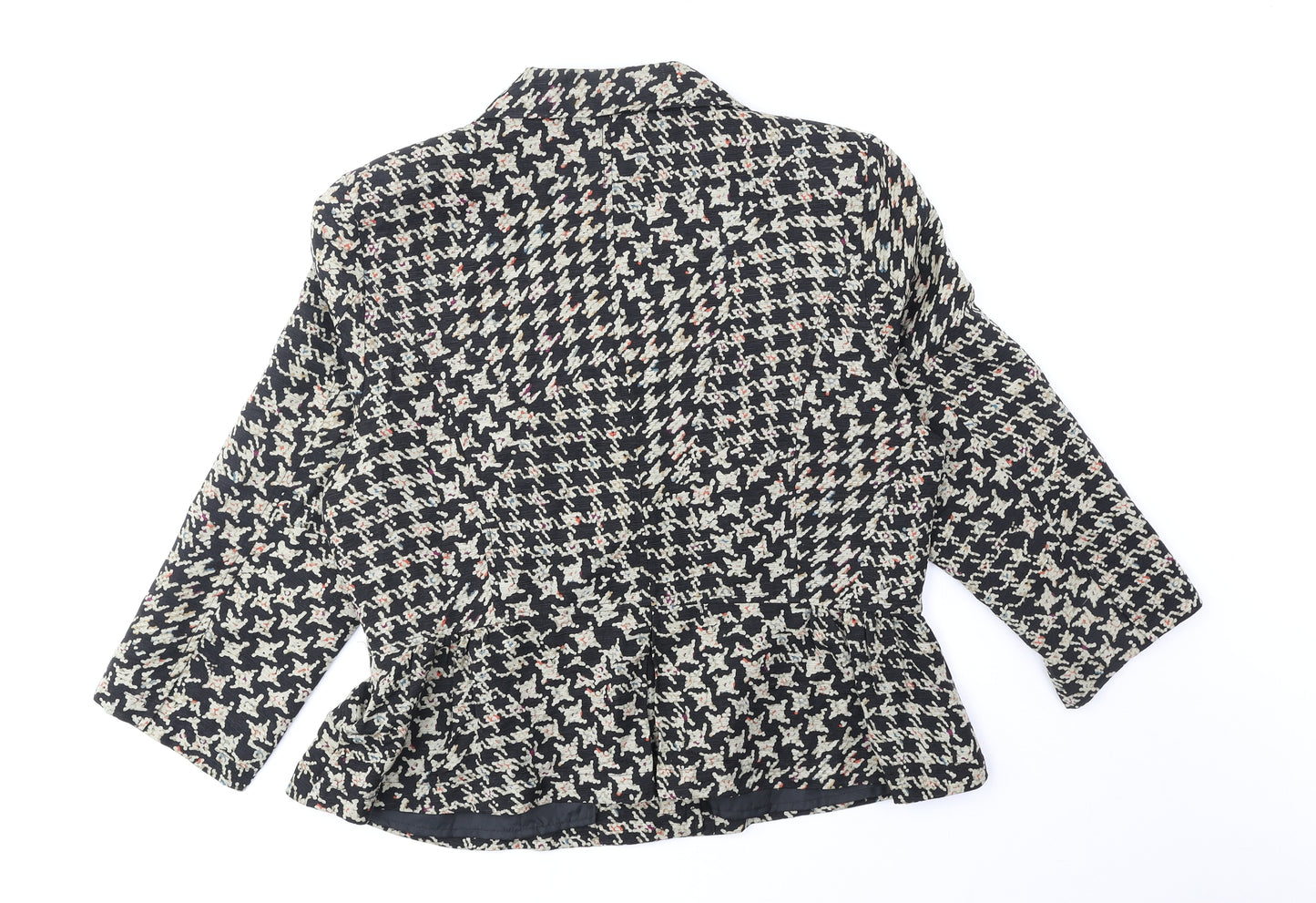 Fusion Womens Black Geometric Jacket Blazer Size XL Button